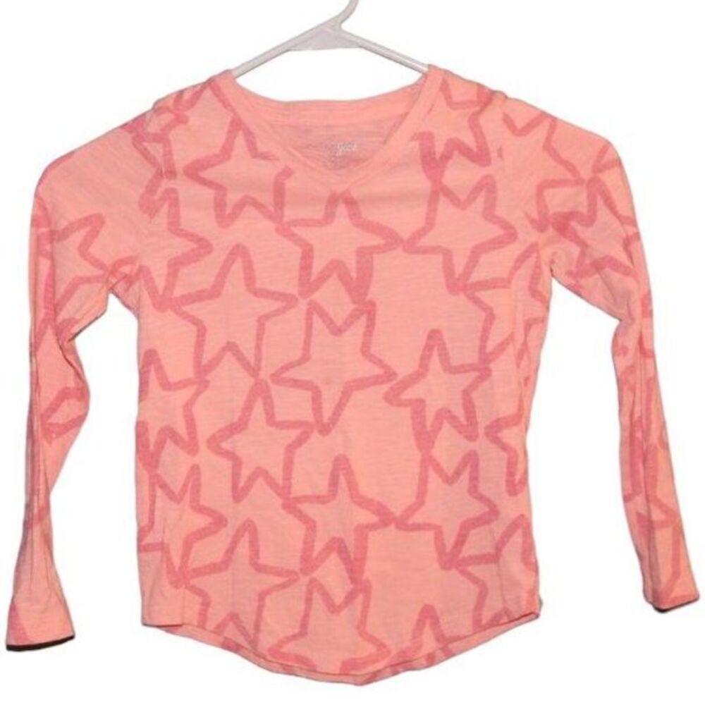 Cat & Jack girls small 6/6x peach star print long sleeve v‑neck shirt